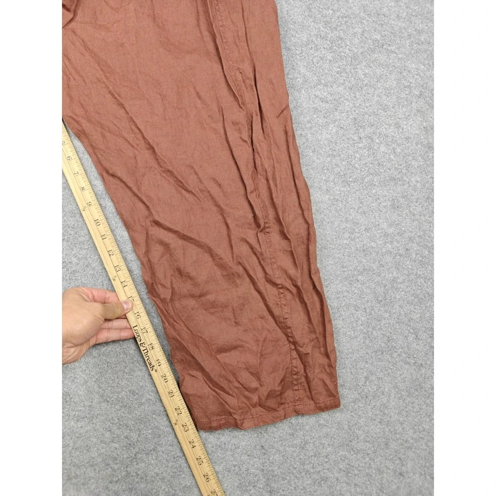 Everlane Jumpsuit Womens 16 Brown Linen Square Neck Sleeveless Wide Leg Pockets